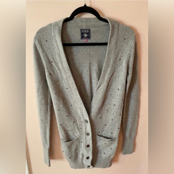 5/$20🛍️ PINK Victoria Secret Grey Gun-Metal Studded Cardigan Size XS - Picture 2 of 10